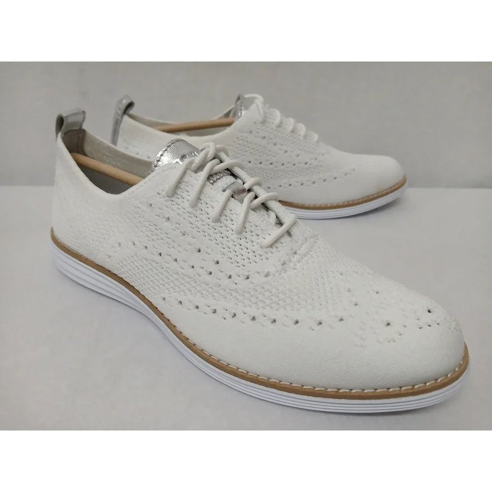 Cole Haan Womens Grand Stitchlite Wingtip Oxford White Knit Shoe W11514 Size 8.5